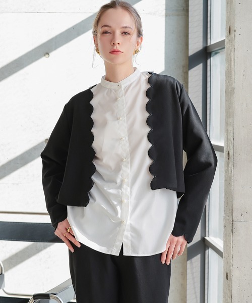 DONOBAN(ドノバン)の「スカラップジャケット(カバーオール・レディース・ブラック/ベージュ/ネイビー・ONE SIZE)」の1枚目の写真