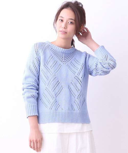 MYSELF ABAHOUSE（マイセルフアバハウス）の「リリヤーン透かし編みPO（ニット/セーター・レディース・ホワイト/サックスブルー/ネイビー・FREE）」の3枚目の写真