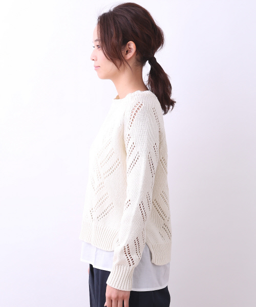 MYSELF ABAHOUSE（マイセルフアバハウス）の「リリヤーン透かし編みPO（ニット/セーター・レディース・ホワイト/サックスブルー/ネイビー・FREE）」の9枚目の写真
