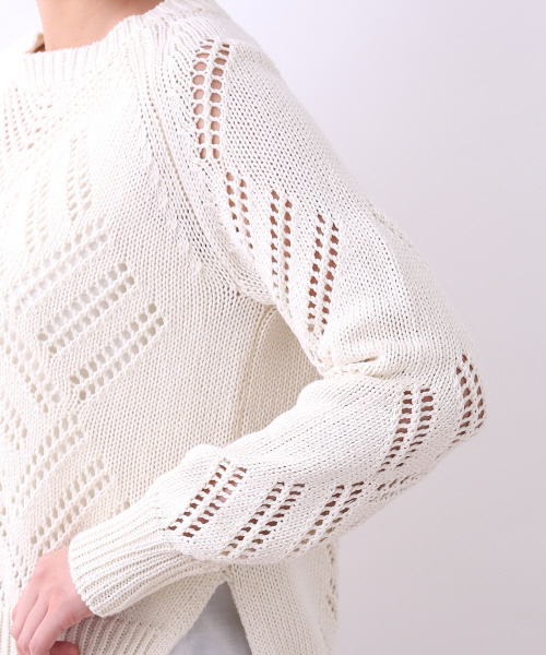 MYSELF ABAHOUSE（マイセルフアバハウス）の「リリヤーン透かし編みPO（ニット/セーター・レディース・ホワイト/サックスブルー/ネイビー・FREE）」の4枚目の写真