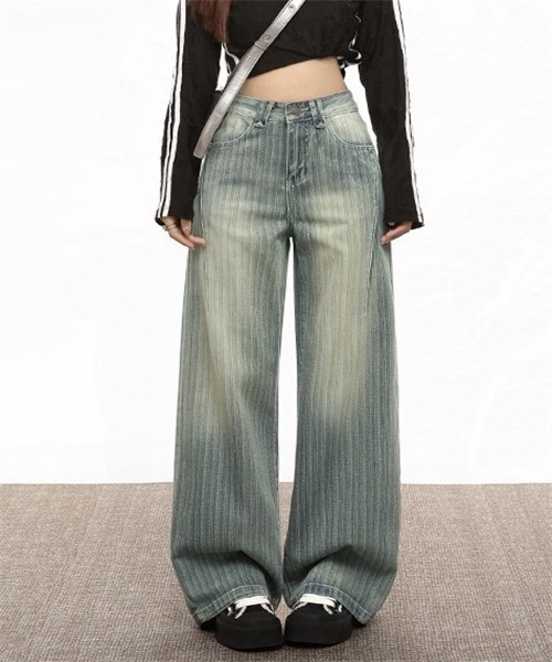 FREE STYLISTS(フリー スタイリスト)の「ヴィンテージ加工ゆったりサイズデニムパンツ(デニムパンツ・レディース・ブルー・S/M/L/XL/2XL)」の3枚目の写真