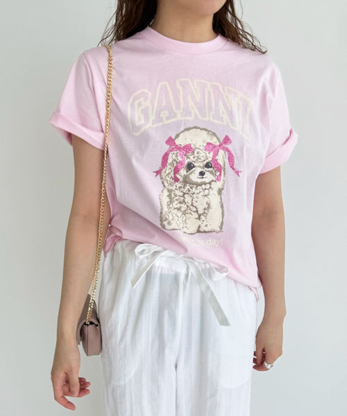 EDIT. FOR LULU(エディットフォールル)の「【GANNI/ガニー】Basic cotton Jersey T-shirt(Tシャツ/カットソー・レディース・ピンク・FREE)」の1枚目の写真