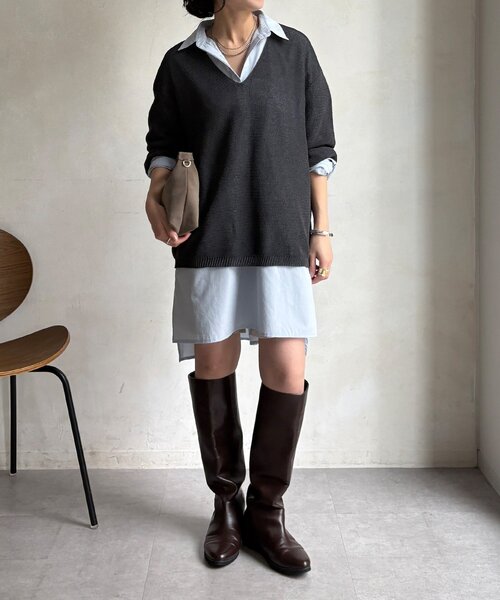 DouDou（ドゥドゥ）の「ガーター深Vプルオーバー（ニット/セーター・レディース・ブルー/ベージュ/チャコールグレー・FREE）」の20枚目の写真
