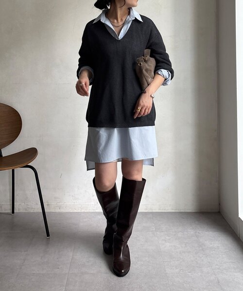 DouDou（ドゥドゥ）の「ガーター深Vプルオーバー（ニット/セーター・レディース・ブルー/ベージュ/チャコールグレー・FREE）」の22枚目の写真