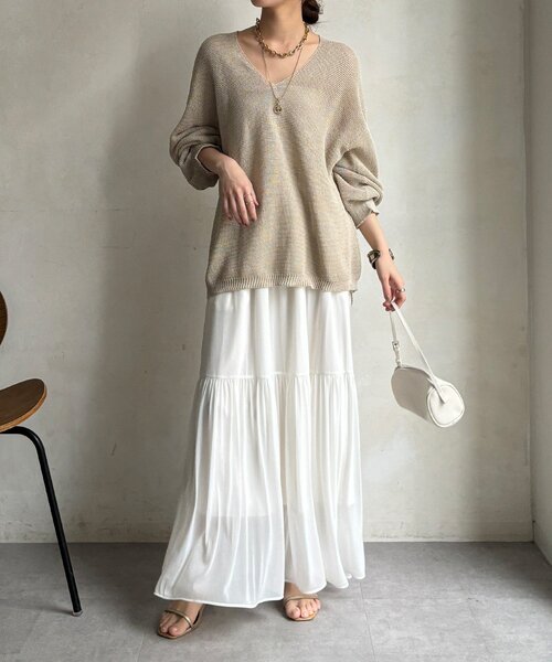 DouDou（ドゥドゥ）の「ガーター深Vプルオーバー（ニット/セーター・レディース・ブルー/ベージュ/チャコールグレー・FREE）」の4枚目の写真