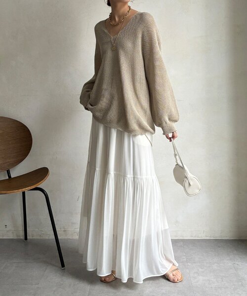 DouDou（ドゥドゥ）の「ガーター深Vプルオーバー（ニット/セーター・レディース・ブルー/ベージュ/チャコールグレー・FREE）」の5枚目の写真