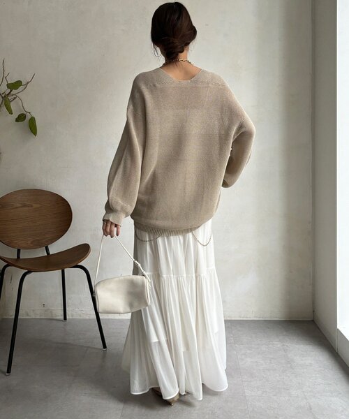 DouDou（ドゥドゥ）の「ガーター深Vプルオーバー（ニット/セーター・レディース・ブルー/ベージュ/チャコールグレー・FREE）」の6枚目の写真