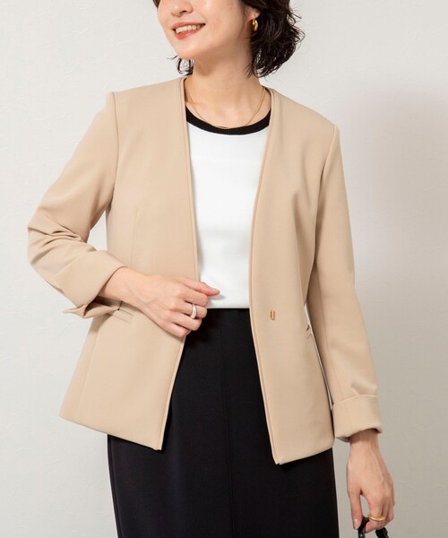 NOLLEY’S Sophi（ノーリーズソフィ）の「《セットアップ対応》ウォッシャブルWクロス2WAYストレッチジャケット（ノーカラージャケット・レディース・ネイビー/ベージュ・36/38）」の7枚目の写真
