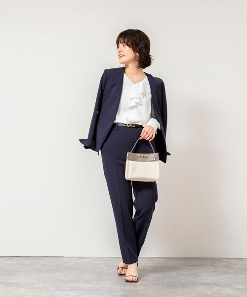 NOLLEY’S Sophi（ノーリーズソフィ）の「《セットアップ対応》ウォッシャブルWクロス2WAYストレッチジャケット（ノーカラージャケット・レディース・ネイビー/ベージュ・36/38）」の11枚目の写真