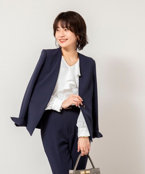 NOLLEY’S Sophi（ノーリーズソフィ）の「《セットアップ対応》ウォッシャブルWクロス2WAYストレッチジャケット（ノーカラージャケット・レディース・ネイビー/ベージュ・36/38）」の12枚目の写真