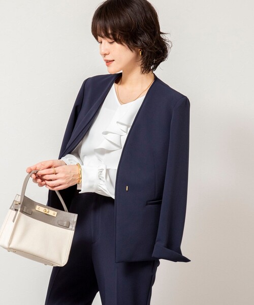 NOLLEY’S Sophi（ノーリーズソフィ）の「《セットアップ対応》ウォッシャブルWクロス2WAYストレッチジャケット（ノーカラージャケット・レディース・ネイビー/ベージュ・36/38）」の13枚目の写真