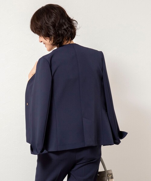 NOLLEY’S Sophi（ノーリーズソフィ）の「《セットアップ対応》ウォッシャブルWクロス2WAYストレッチジャケット（ノーカラージャケット・レディース・ネイビー/ベージュ・36/38）」の14枚目の写真