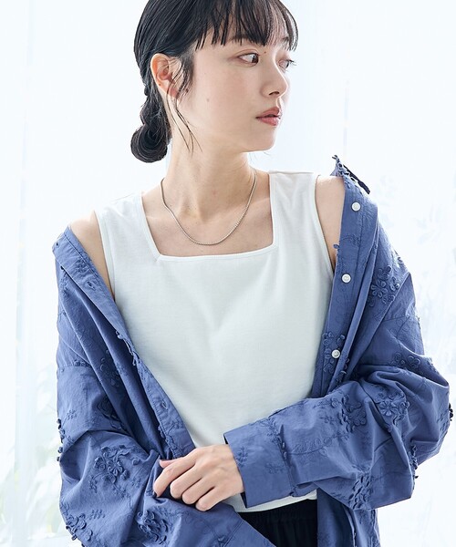 coen（コーエン）の「リブスクエアネックタンクトップ（タンクトップ・レディース・ブラック/ベージュ/オフホワイト/レッド・L/M）」の5枚目の写真