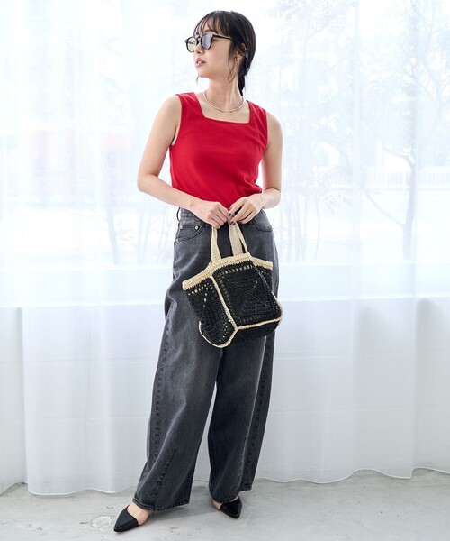 coen（コーエン）の「リブスクエアネックタンクトップ（タンクトップ・レディース・ブラック/ベージュ/オフホワイト/レッド・L/M）」の6枚目の写真