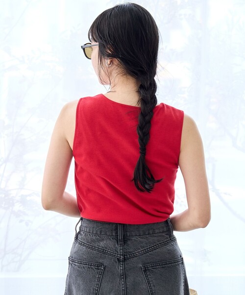 coen（コーエン）の「リブスクエアネックタンクトップ（タンクトップ・レディース・ブラック/ベージュ/オフホワイト/レッド・L/M）」の9枚目の写真