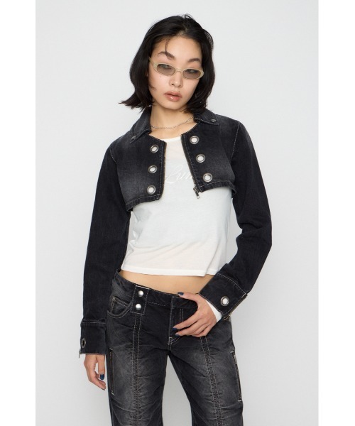 LAGUA GEM(ラグアジェム)の「CROPPED EYELET DENIM ジャケット(デニムジャケット・レディース・ブラック/ブルー・SMALL/MEDIUM)」の17枚目の写真