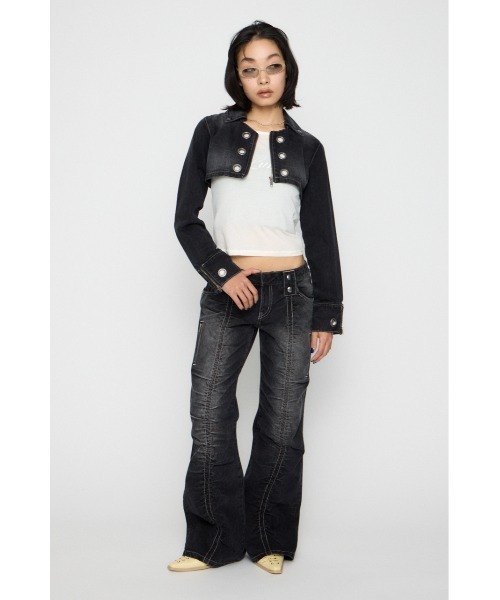 LAGUA GEM(ラグアジェム)の「CROPPED EYELET DENIM ジャケット(デニムジャケット・レディース・ブラック/ブルー・SMALL/MEDIUM)」の4枚目の写真