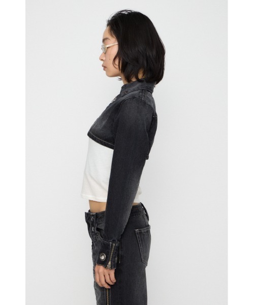 LAGUA GEM(ラグアジェム)の「CROPPED EYELET DENIM ジャケット(デニムジャケット・レディース・ブラック/ブルー・SMALL/MEDIUM)」の6枚目の写真