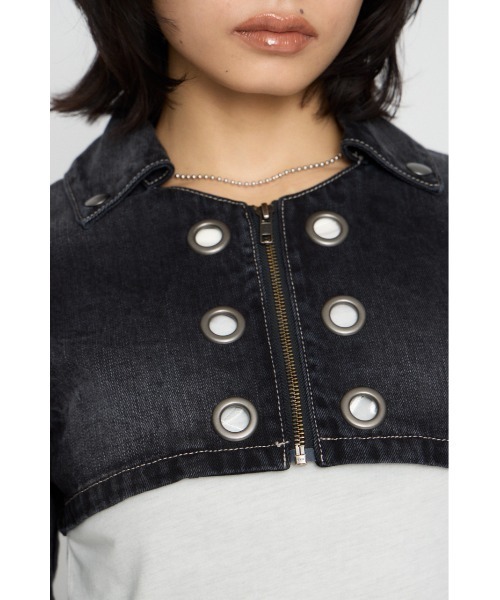 LAGUA GEM(ラグアジェム)の「CROPPED EYELET DENIM ジャケット(デニムジャケット・レディース・ブラック/ブルー・SMALL/MEDIUM)」の8枚目の写真