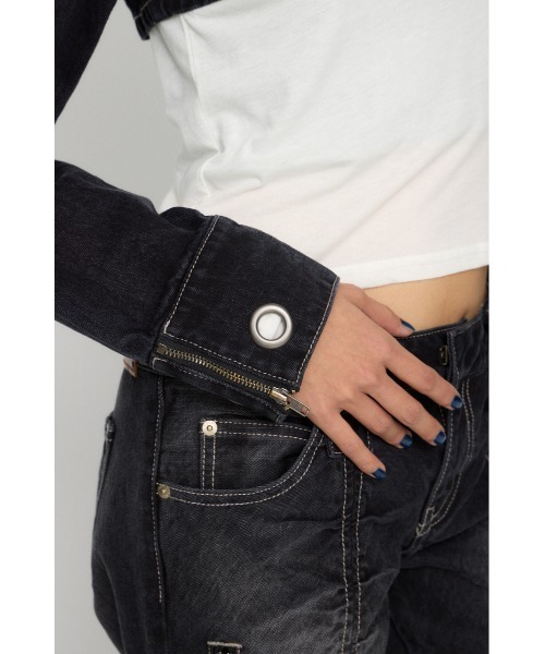LAGUA GEM(ラグアジェム)の「CROPPED EYELET DENIM ジャケット(デニムジャケット・レディース・ブラック/ブルー・SMALL/MEDIUM)」の9枚目の写真