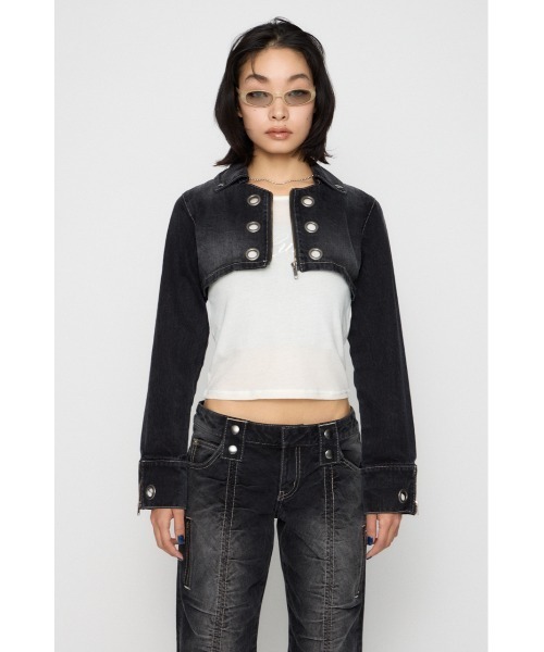 LAGUA GEM(ラグアジェム)の「CROPPED EYELET DENIM ジャケット(デニムジャケット・レディース・ブラック/ブルー・SMALL/MEDIUM)」の16枚目の写真