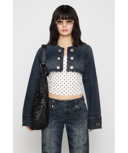 LAGUA GEM(ラグアジェム)の「CROPPED EYELET DENIM ジャケット(デニムジャケット・レディース・ブラック/ブルー・SMALL/MEDIUM)」の11枚目の写真