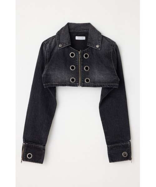 LAGUA GEM（ラグアジェム）の「CROPPED EYELET DENIM ジャケット（デニムジャケット・レディース・ブラック/ブルー・SMALL/MEDIUM）」の6枚目の写真