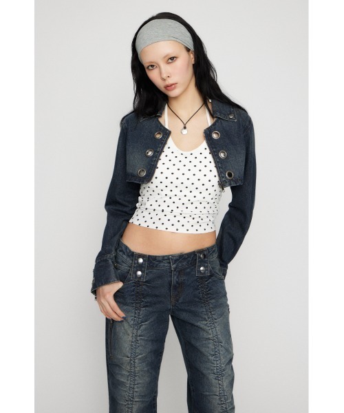 LAGUA GEM（ラグアジェム）の「CROPPED EYELET DENIM ジャケット（デニムジャケット・レディース・ブラック/ブルー・SMALL/MEDIUM）」の8枚目の写真