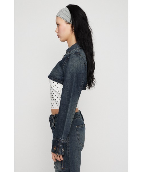 LAGUA GEM（ラグアジェム）の「CROPPED EYELET DENIM ジャケット（デニムジャケット・レディース・ブラック/ブルー・SMALL/MEDIUM）」の11枚目の写真