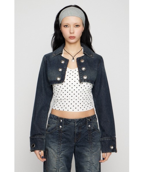 LAGUA GEM（ラグアジェム）の「CROPPED EYELET DENIM ジャケット（デニムジャケット・レディース・ブラック/ブルー・SMALL/MEDIUM）」の18枚目の写真