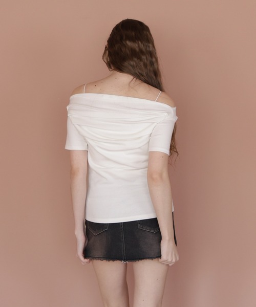 Mili affinity(ミリアフィニティー)の「オフショルギャザータック半袖プルオーバー(Tシャツ/カットソー・レディース・杢グレー/ピンク/オフホワイト・FREE)」の16枚目の写真