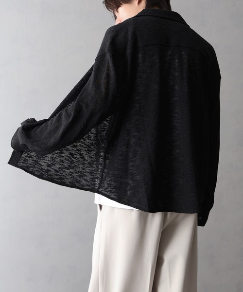 welise(ウェライズ)の「【welise/ウェライズ】スプリングシアーツイード 長袖 ショート ニットシャツ(シャツ/ブラウス・メンズ・ブラック/ブラック×ホワイト・S/M/L)」の9枚目の写真