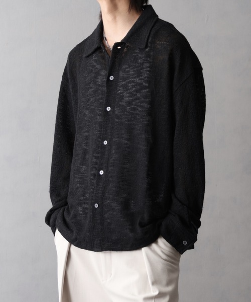welise(ウェライズ)の「【welise/ウェライズ】スプリングシアーツイード 長袖 ショート ニットシャツ(シャツ/ブラウス・メンズ・ブラック/ブラック×ホワイト・S/M/L)」の8枚目の写真