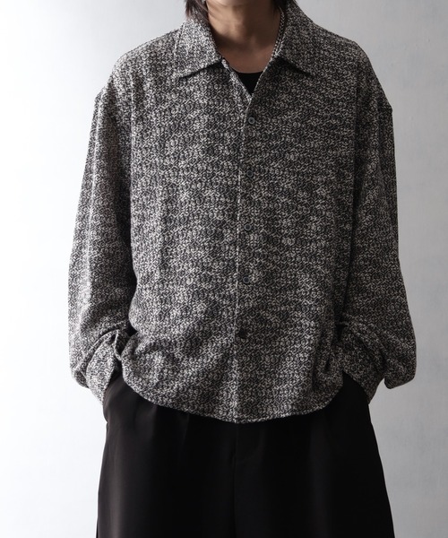 welise(ウェライズ)の「【welise/ウェライズ】スプリングシアーツイード 長袖 ショート ニットシャツ(シャツ/ブラウス・メンズ・ブラック/ブラック×ホワイト・S/M/L)」の5枚目の写真