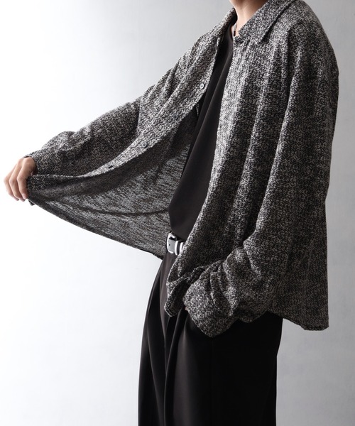 welise(ウェライズ)の「【welise/ウェライズ】スプリングシアーツイード 長袖 ショート ニットシャツ(シャツ/ブラウス・メンズ・ブラック/ブラック×ホワイト・S/M/L)」の3枚目の写真
