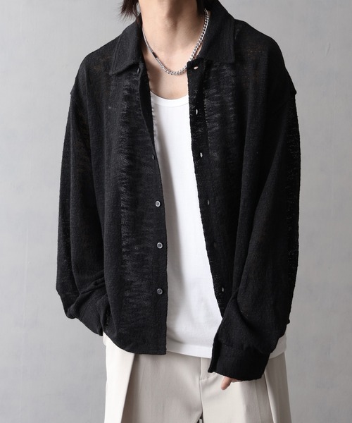 welise(ウェライズ)の「【welise/ウェライズ】スプリングシアーツイード 長袖 ショート ニットシャツ(シャツ/ブラウス・メンズ・ブラック/ブラック×ホワイト・S/M/L)」の10枚目の写真