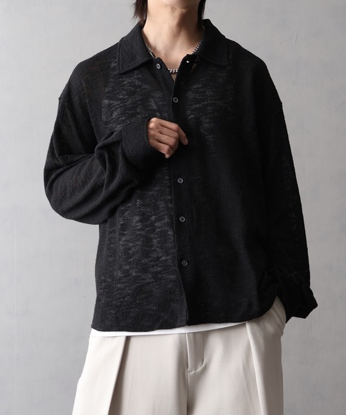 welise(ウェライズ)の「【welise/ウェライズ】スプリングシアーツイード 長袖 ショート ニットシャツ(シャツ/ブラウス・メンズ・ブラック/ブラック×ホワイト・S/M/L)」の7枚目の写真
