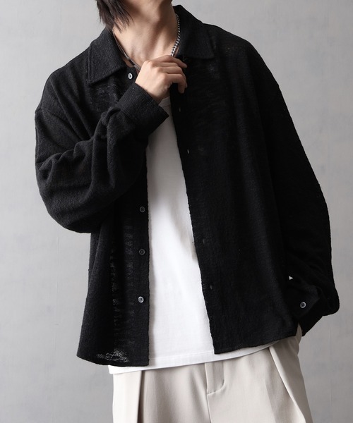 welise(ウェライズ)の「【welise/ウェライズ】スプリングシアーツイード 長袖 ショート ニットシャツ(シャツ/ブラウス・メンズ・ブラック/ブラック×ホワイト・S/M/L)」の13枚目の写真