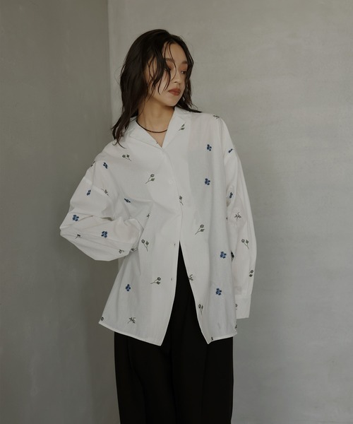 hellam（へラム）の「配色刺繍オープンカラーシャツ（シャツ/ブラウス・レディース・ブラック/ホワイト・FREE）」の22枚目の写真