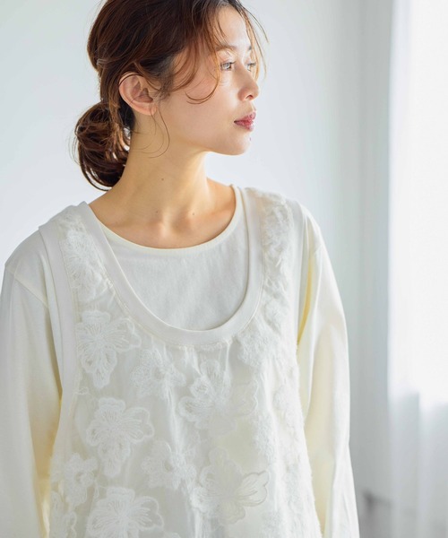 studio CLIP（スタディオクリップ）の「フラワージャガードタンクトップセットプルオーバー（Tシャツ/カットソー・レディース・オフホワイト/ブラック・FREE）」の5枚目の写真