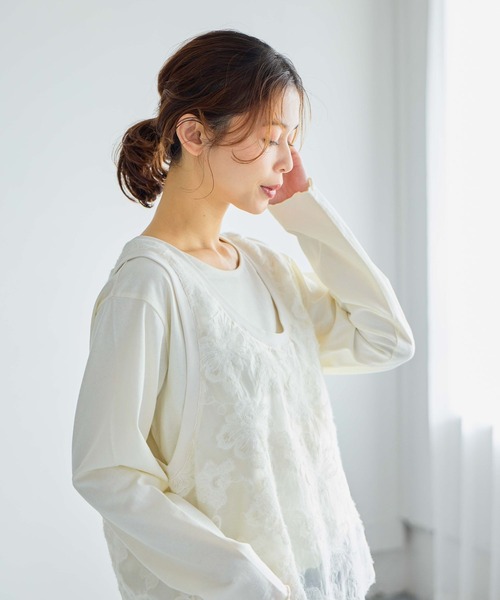 studio CLIP（スタディオクリップ）の「フラワージャガードタンクトップセットプルオーバー（Tシャツ/カットソー・レディース・オフホワイト/ブラック・FREE）」の6枚目の写真