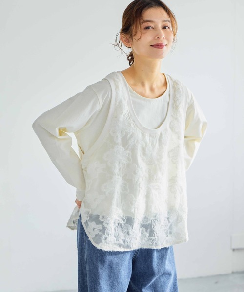 studio CLIP（スタディオクリップ）の「フラワージャガードタンクトップセットプルオーバー（Tシャツ/カットソー・レディース・オフホワイト/ブラック・FREE）」の7枚目の写真