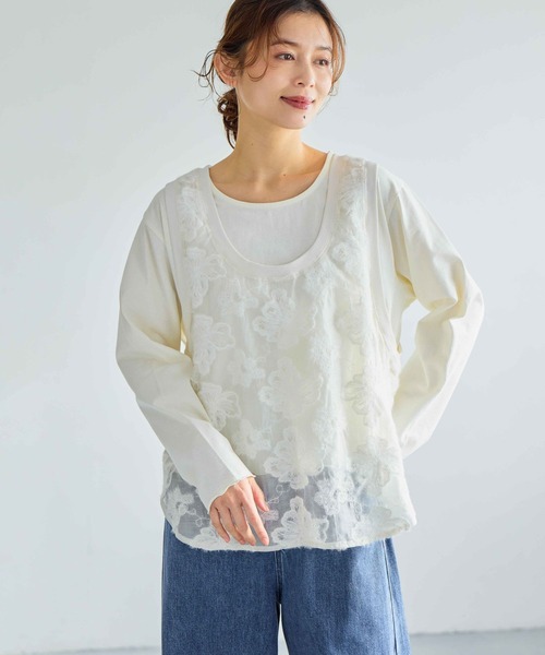 studio CLIP（スタディオクリップ）の「フラワージャガードタンクトップセットプルオーバー（Tシャツ/カットソー・レディース・オフホワイト/ブラック・FREE）」の8枚目の写真