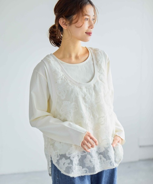 studio CLIP（スタディオクリップ）の「フラワージャガードタンクトップセットプルオーバー（Tシャツ/カットソー・レディース・オフホワイト/ブラック・FREE）」の10枚目の写真