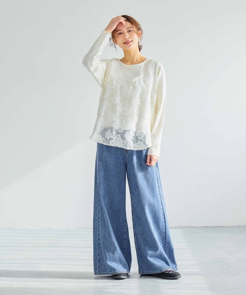 studio CLIP（スタディオクリップ）の「フラワージャガードタンクトップセットプルオーバー（Tシャツ/カットソー・レディース・オフホワイト/ブラック・FREE）」の11枚目の写真