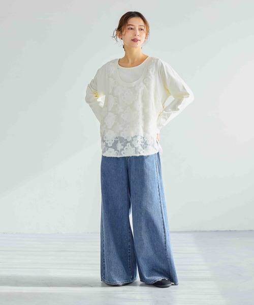 studio CLIP（スタディオクリップ）の「フラワージャガードタンクトップセットプルオーバー（Tシャツ/カットソー・レディース・オフホワイト/ブラック・FREE）」の12枚目の写真