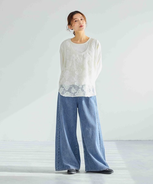 studio CLIP（スタディオクリップ）の「フラワージャガードタンクトップセットプルオーバー（Tシャツ/カットソー・レディース・オフホワイト/ブラック・FREE）」の14枚目の写真