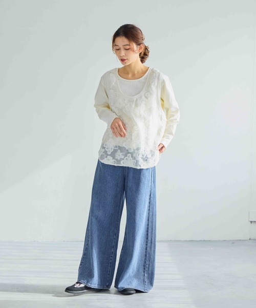 studio CLIP（スタディオクリップ）の「フラワージャガードタンクトップセットプルオーバー（Tシャツ/カットソー・レディース・オフホワイト/ブラック・FREE）」の15枚目の写真