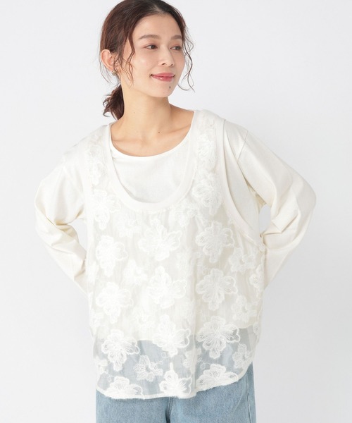 studio CLIP（スタディオクリップ）の「フラワージャガードタンクトップセットプルオーバー（Tシャツ/カットソー・レディース・オフホワイト/ブラック・FREE）」の19枚目の写真