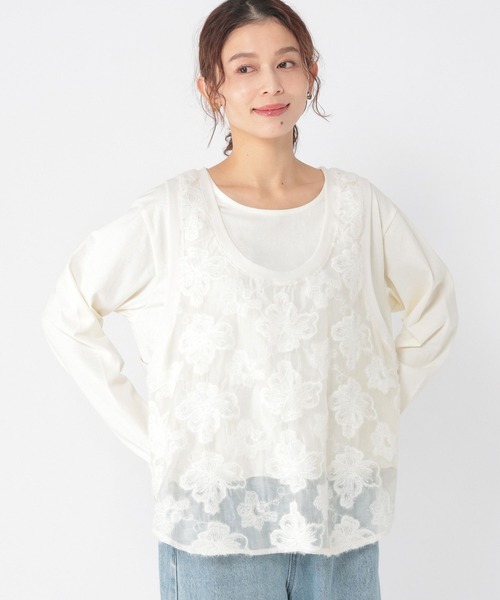 studio CLIP（スタディオクリップ）の「フラワージャガードタンクトップセットプルオーバー（Tシャツ/カットソー・レディース・オフホワイト/ブラック・FREE）」の20枚目の写真